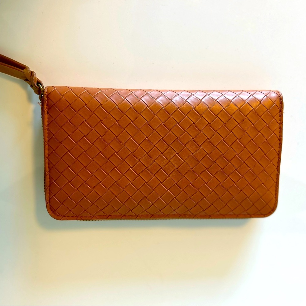 Woven Leather Wallet- Camel Color